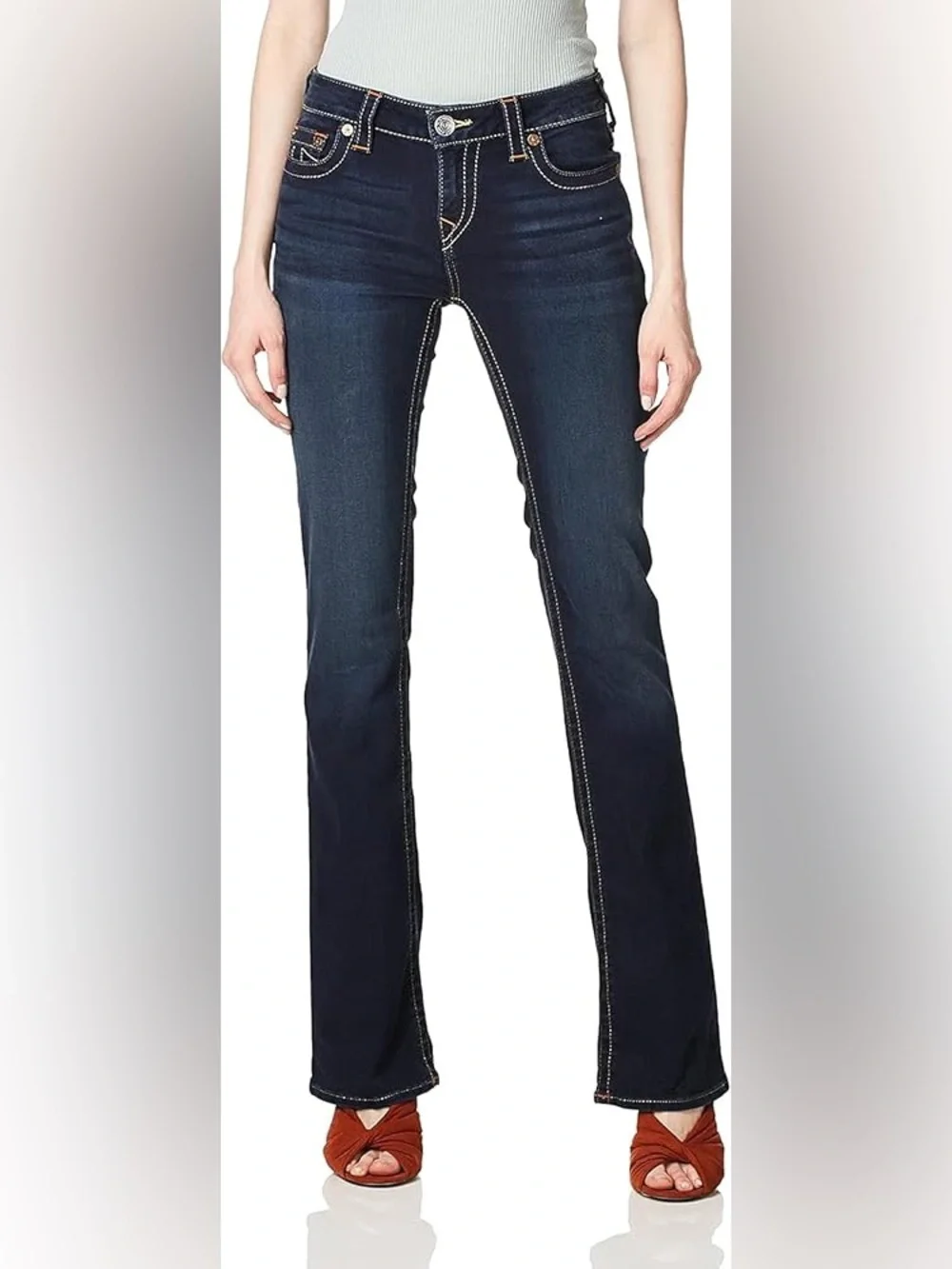 True Religion Womens Becca Mid Rise Bootcut Jean Sz 27 Thick Stitching! Y2K - Picture 2 of 16